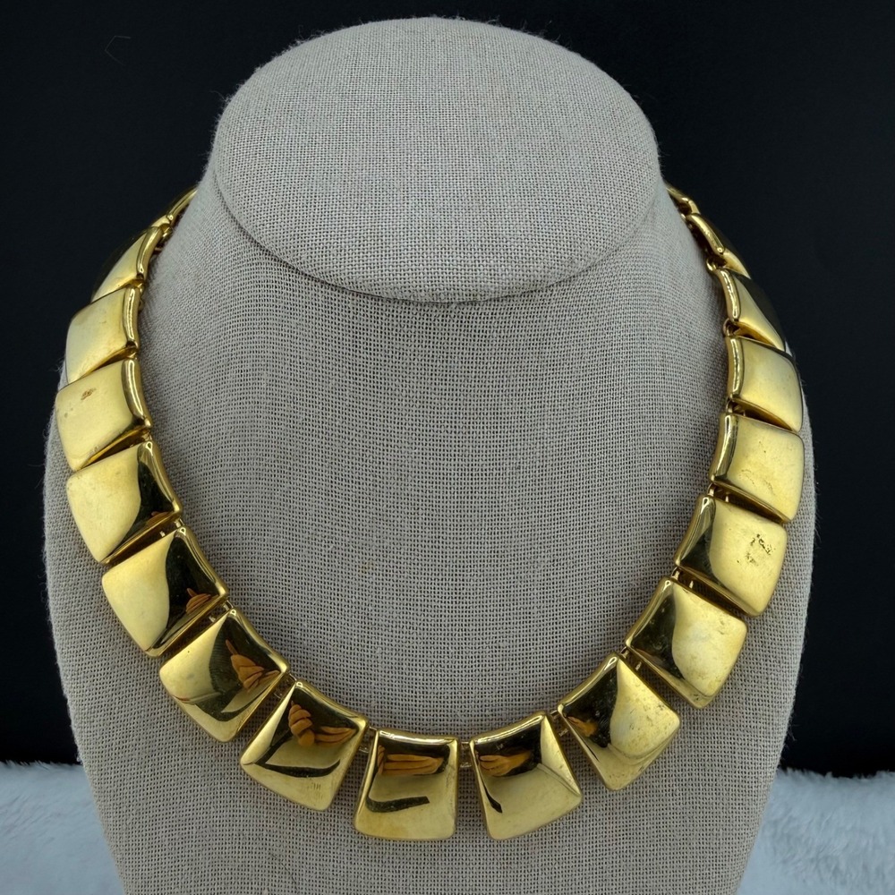 Vintage Anne Klein Necklace Gold Chunky Square‎ Link Toggle 18in READ